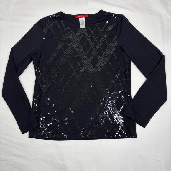Anne Klein Tops - Anne Klein Black Sequin Long Sleeve Top with Silver Sequin Diamond Pattern